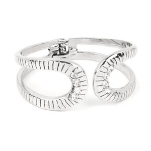 Silver Rhinestone Cuff Bracelet Desert Prosperity - White Silver Hinged Fashion